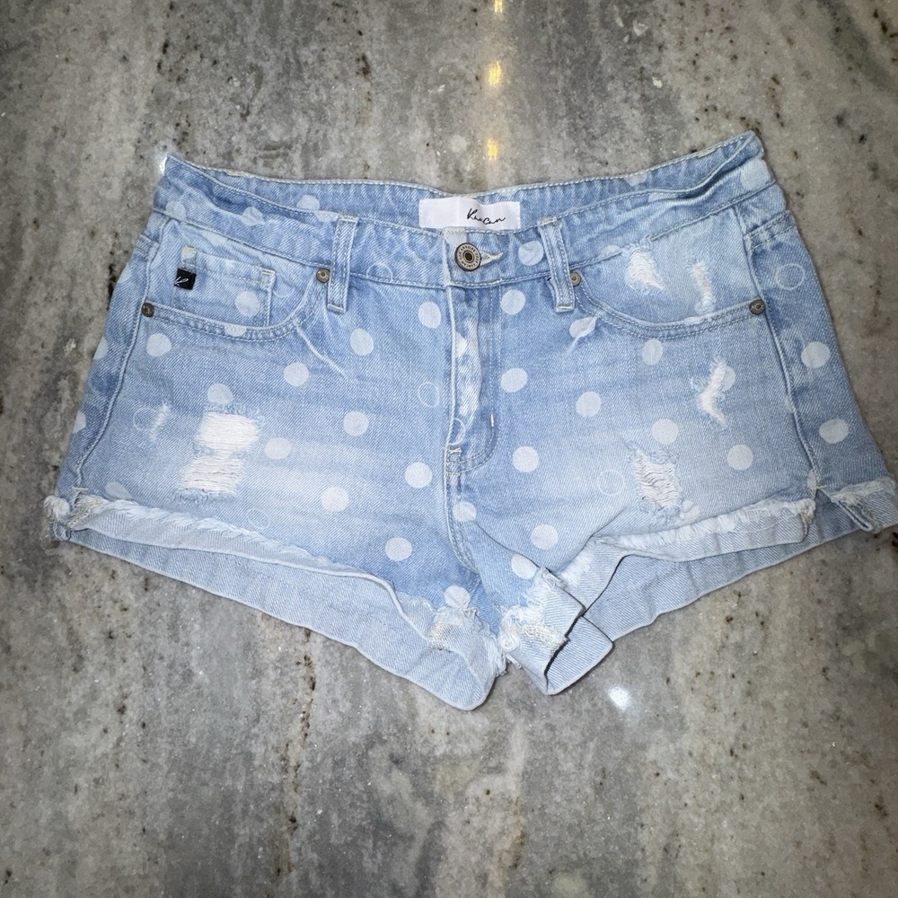 KanCan‎ Medium Women's 30" Denim Jean Shorts Polka Dot Cut Off Shortie Beach